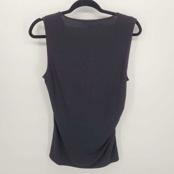 Kenneth Cole Womens large red black Color block blouse sleeveless ruched zip - Picture 8 of 9